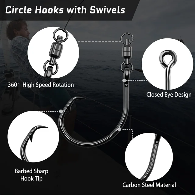 Anzuelos de Pesca Circular de 9KM con Rodamiento de Bolas Giratorio