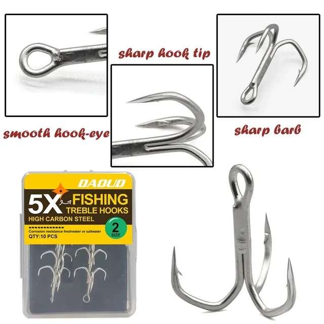 Anzuelos de Pesca Triple Afilados - Kit de 5 Anzuelos para Cazar Bagre