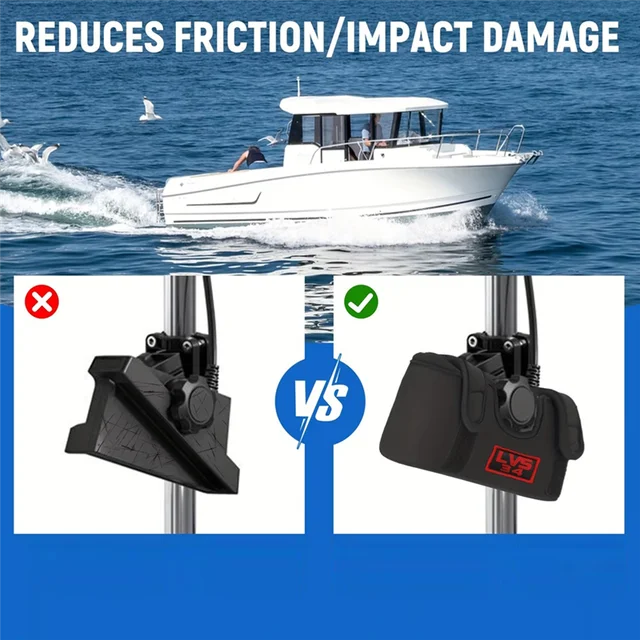 Aprovecha viajes en barco con cubierta de transductor Garmin Lives ABKY-LVS34 para mejor visualización de obstáculos y profundidad