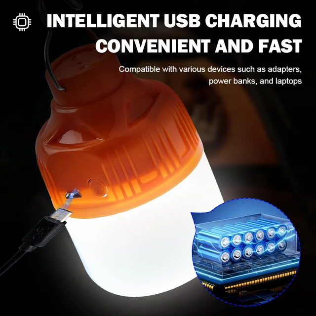 Bombillas LED Recargables USB para Pesca y Camping: Luces Nitidas para la Noche