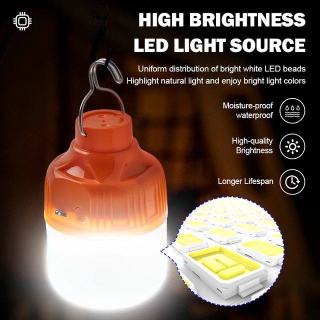 Bombillas LED Recargables USB para Pesca y Camping: Luces Nitidas para la Noche