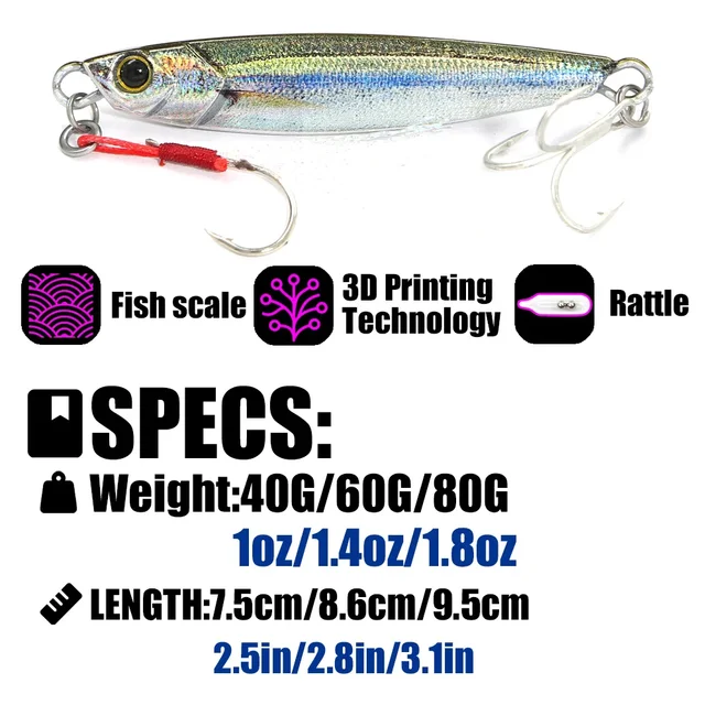 Señuelos de Pesca de Mar Giratorios - Jig Señuelos de Metal 40g-80g