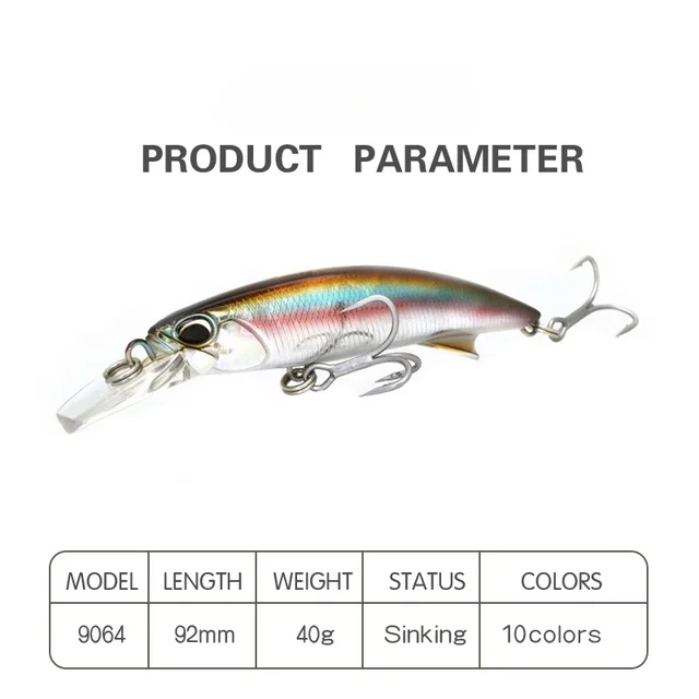 Señuelos de Pesca Realistas Minnow 92mm/40g para Lubina y Agua Dulce