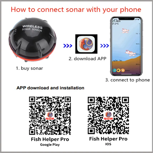 Sonar inalámbrico Bluetooth para pesca con detección 48m